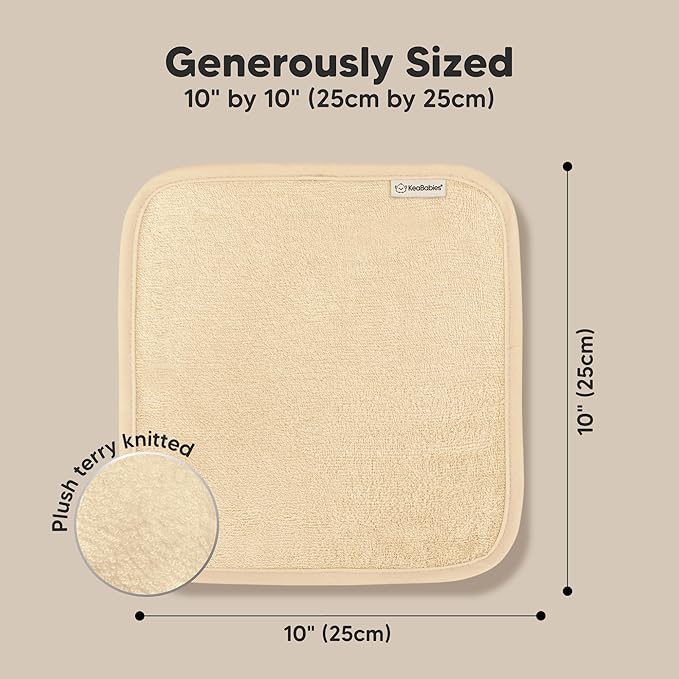 6-Pack Baby Washcloths - Soft Absorbent Viscose from Bamboo Wash Cloths for Babies, Kids, Toddlers, Infant, Newborn Bath Towels, Gentle on Sensitive Skin, 10x10 Reusable Face Towels (Khaki)