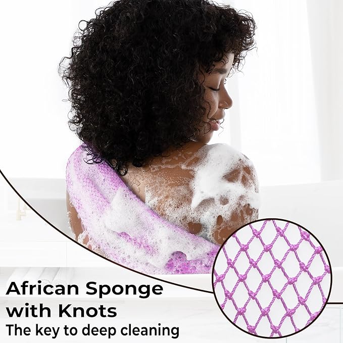 African Net Sponge Authentic - Real African Exfoliating Body Scrubber Sponge with Knots - Shower Washcloths for Exfoliator - Body Care Bathing Accessories