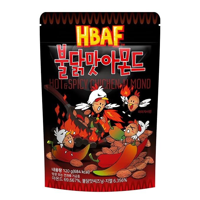 [Official Gilim HBAF] Korean Seasoned Hot Spicy Chicken Almonds Nut Protein Snack | Nutritious & Gluten Free | School, Work, Trip snack | Pre-workout Snack (Spicy Buldak, 1x120gram pack)