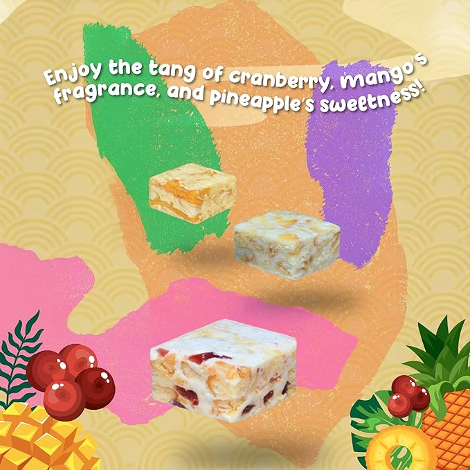 Mayde Shu Shin Bou Snowflake Cake, Taiwanese Snacks, Pineapple, Mango & Cranberry Assortment, 18 count, 1 pack