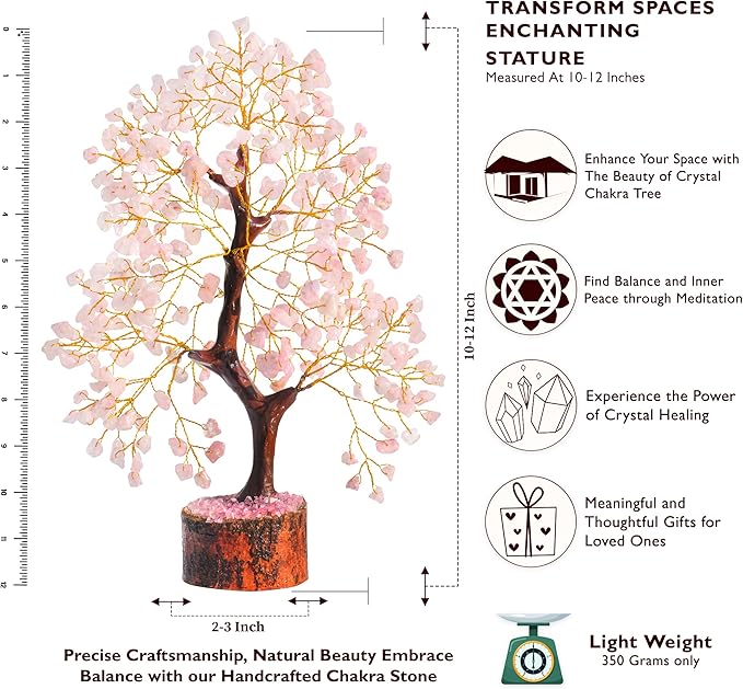 FASHIONZAADI Rose Quartz Crystal Tree of Life for Women Office Decor, Good Luck, Money, Meditation, Positivity, Handmade Healing Crystal Stones Bonsai Tree Spiritual Birthday Gifts for Women
