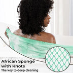 African Net Sponge Authentic - Afro Scrub Exfoliating Net Sponge with Knots - African Bath Sponges for Body Scrubber Exfoliator - Back Scrubber for Shower Bathing Accessories