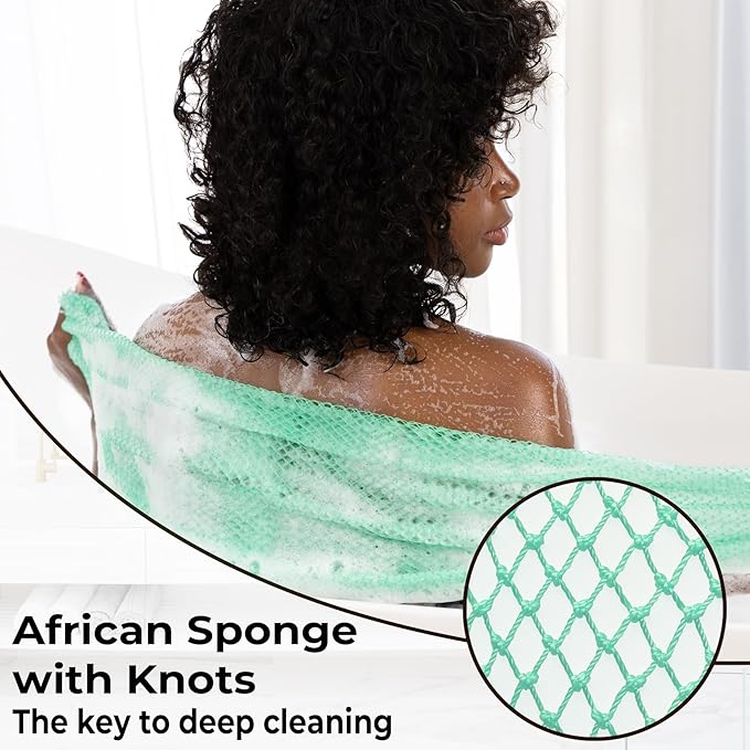 African Net Sponge Authentic - Afro Scrub Exfoliating Net Sponge with Knots - African Bath Sponges for Body Scrubber Exfoliator - Back Scrubber for Shower Bathing Accessories