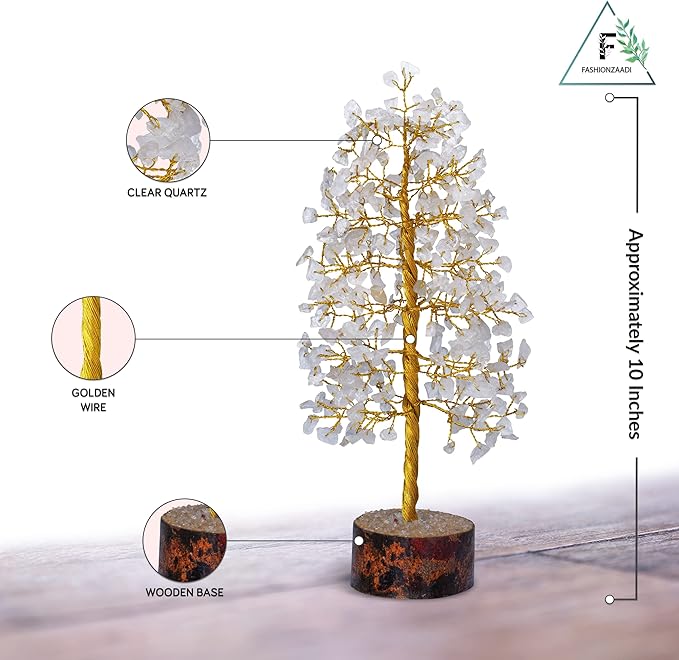 FASHIONZAADI Clear Quartz Gemstone Tree of Life - Handmade Crystal for Positive Energy, Chakra Money Tree Bonsai - Feng Shui Decor, Healing Crystals and Meditation Accessories, Spiritual Gift