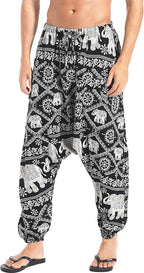 AITFINEISM Men's Drawstring Aladdin Hippie Harem Pants Loose Drop Crotch Trousers