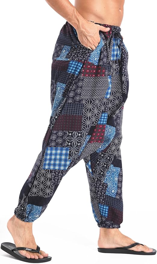 AITFINEISM Men's Drawstring Aladdin Hippie Harem Pants Loose Drop Crotch Trousers