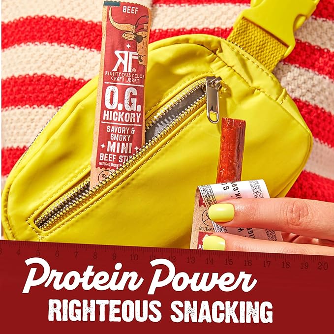 Righteous Felon Meat Sticks | 100% Beef Sticks | Gluten Free & Keto Meat Sticks | Low Sugar & High Protein Beef Sticks | Healthy Snack for Adults | Jerky Gifts for Men | OG Hickory, 24 Pack