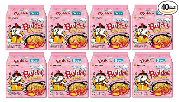 Samyang Buldak Hot Spicy Chicken Ramen Noodle Korean Stir-Fried Ramen (40 Pack - Carbonara)