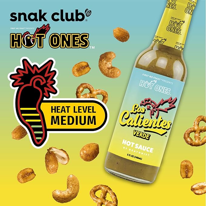 Snak Club x Hot Ones Smoky Sweet Snack Mix, Spicy Snacks with Peanuts, Pretzels, Sesame Sticks, Toasted Corn & Cashews, Inspired by Hot Ones Hot Sauce, 4.5 oz Resealable Bag (6 Count)