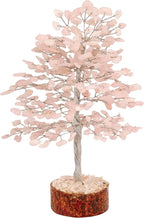 FASHIONZAADI Rose Quartz Crystal Tree, Silver Wire Feng Shui Gemstone Decor, Chakra Healing Stones Crystal Decor, Artificial Bonsai Money Tree, Good Luck Spiritual Gifts for Women & Men