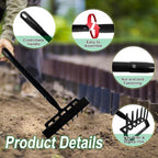 6-Tines Rake and Stirrup Hoe, Metal Garden Hula Hoes Tiller Rake Tool with Adjustable Long Handle, Action Scuffle Loop Hoe for Weeding, Digging, Loosening Soil