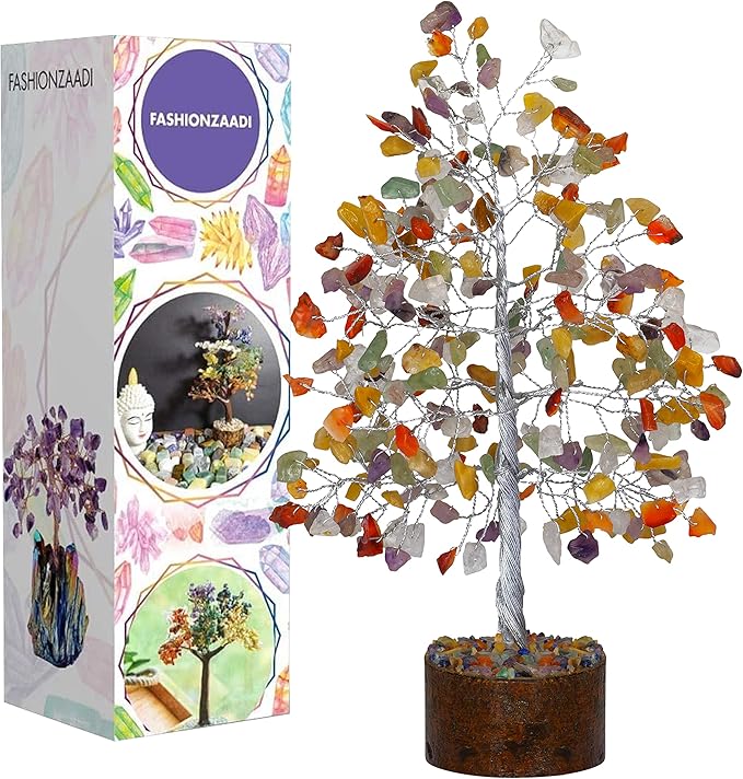 FASHIONZAADI 7 Chakra Tree of Life - Crystal Tree for Positive Energy, Feng Shui Home Decor, Wire Bonsai, Crystal Decor - Spiritual Gift, Meditation