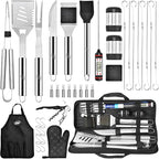 Kaluns Grilling Accessories, Dad Gifts for Christmas Grilling Gifts, Heavy Duty Stainless Steel Grill Set BBQ Grill Accessories for Outdoor Grill with Meat Thermometer, Case and Apron