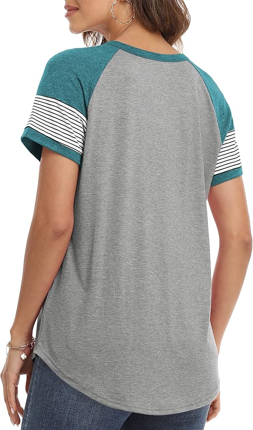 3/4 Sleeve Shirts for Women Crewneck Button Down Tunic Tops Raglan T Shirt