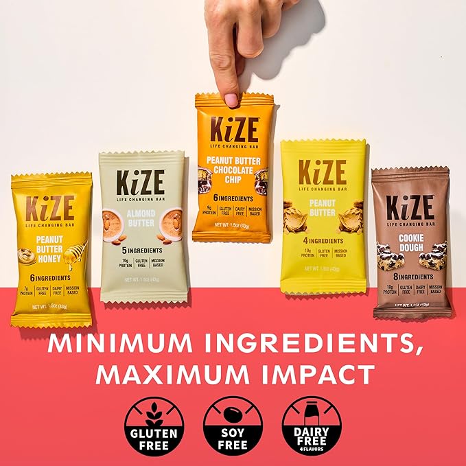 KiZE Energy Bars - Gluten Free, Dairy Free, Non-GMO, and High Protein Meal Replacement Energy Bars, Clean and Simple Food Ingredients - Best Sellers Variety Pack, 7-10g High Protein Snacks, (30 Count)