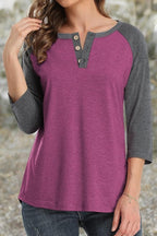 3/4 Sleeve Shirts for Women Crewneck Button Down Tunic Tops Raglan T Shirt