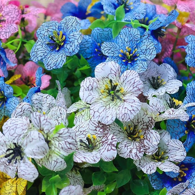 6 Bundles Colorful Fake Flowers for Outdoors, Realistic Fake Flowers Silk Plants Daisy,for Outside Porch Patio Garden UV-Resistant Artificial Flowers All Season Home Decor