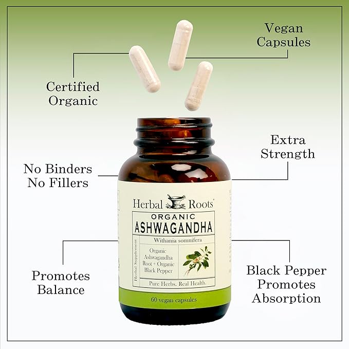 Herbal Roots Mood Duo, Organic St. John's Wort and Ashwagandha Supplement, Natural Mood Support, Non-GMO