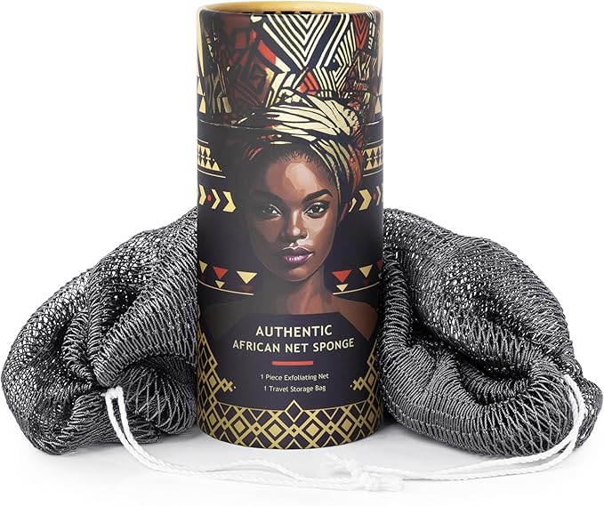 African Net Sponge Authentic - Afro Scrub Exfoliating Net Sponge with Knots - African Bath Sponges for Body Scrubber Exfoliator - Back Scrubber for Shower Bathing Accessories