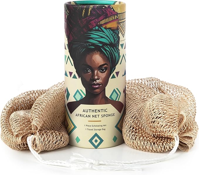 African Net Sponge Authentic with Knots - Afroscrub Exfoliating Net Sponge for Body Scrubber Exfoliator - Real African Bath Back Scrubber Washcloth Travel Protable and Dry Quickly