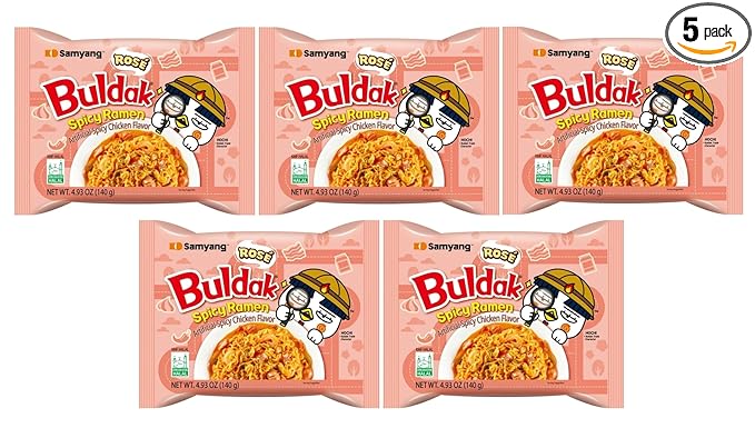 Samyang Buldak Hot Spicy Chicken Ramen Noodle Korean Stir-Fried Ramen (Rosé - 5 Pack)