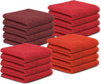 16 Pack Cotton Washcloths for Body and Face, 12x12 Inches, Pack of 16, Multipurpose and Lightweight Wash Clothes for Face. Highly Absorbent - Travel and Bath Towel (Red Family)