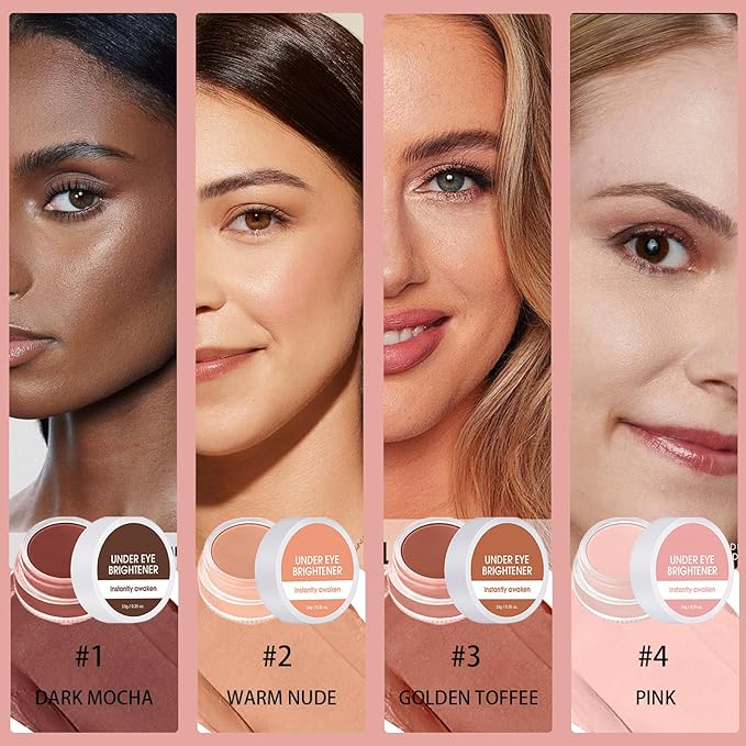 Under Eye Brightener Concealer, Long-Lasting Hydrating and Waterproof Color Corrector for Dark Circles, Full Coverage Lightweight Undereye Brightening Cream with Puff & Concealer Pen, #04 Pink