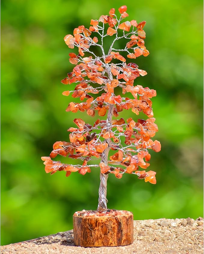 FASHIONZAADI Carnelian Chakra Tree of Life - Crystal for Positive Energy, Handmade Gemstone Feng Shui Decor, Good Luck Money Tree Bonsai - Orange Healing Crystals for Sacral Chakra, Prosperity Gift