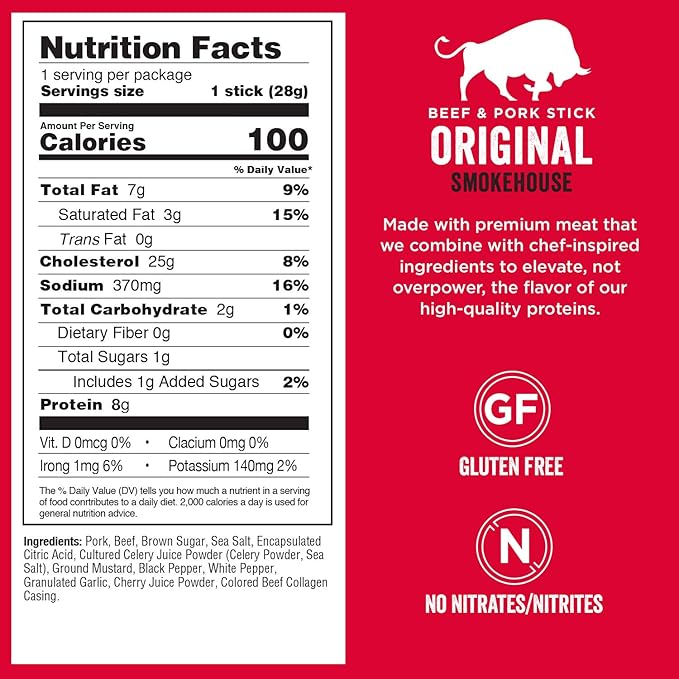 Chef's Cut Real Snack Beef and Pork Original Smokehouse Sticks, 1 Ounce (16 Count)