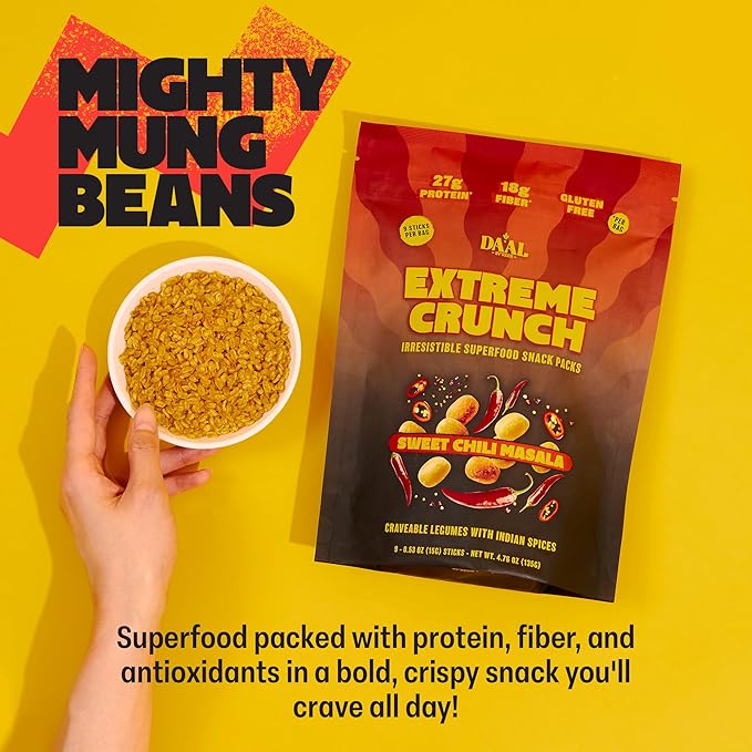 Daal By Keen Crunchy Mung Bean Snacks – Sweet Chili Masala – Plant-Based Protein, High Fiber, Gluten-Free, Nut-Free – Mix into Salads or Enjoy as an On-the-Go Snack – 1 Resealable Pack, 4.76 oz