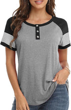 3/4 Sleeve Shirts for Women Crewneck Button Down Tunic Tops Raglan T Shirt