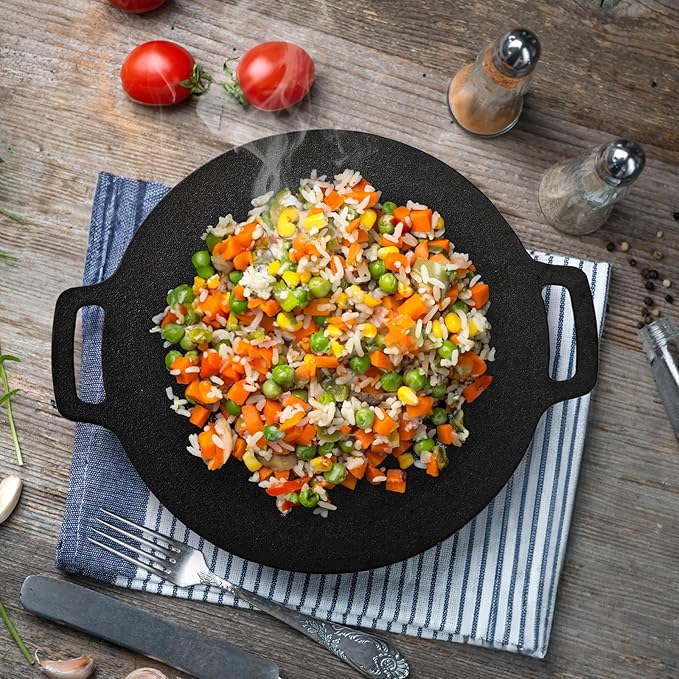 Korean BBQ Grill, Nonstick Round Griddle Pan with Bag, 12 Inch 6 Layer Coating BBQ Griddle, Cast Iron Griddles for Stove Top, Induction, Outdoor Camping, Tawa Roti Pan