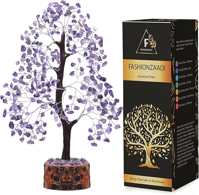 FASHIONZAADI Amethyst Crystal Tree - Chakra Crystals - Money Gem Tree - Purple Home Decor - Feng Shui Crystal - Chakra Crystals - Prosperity Stone - Gifts for Women
