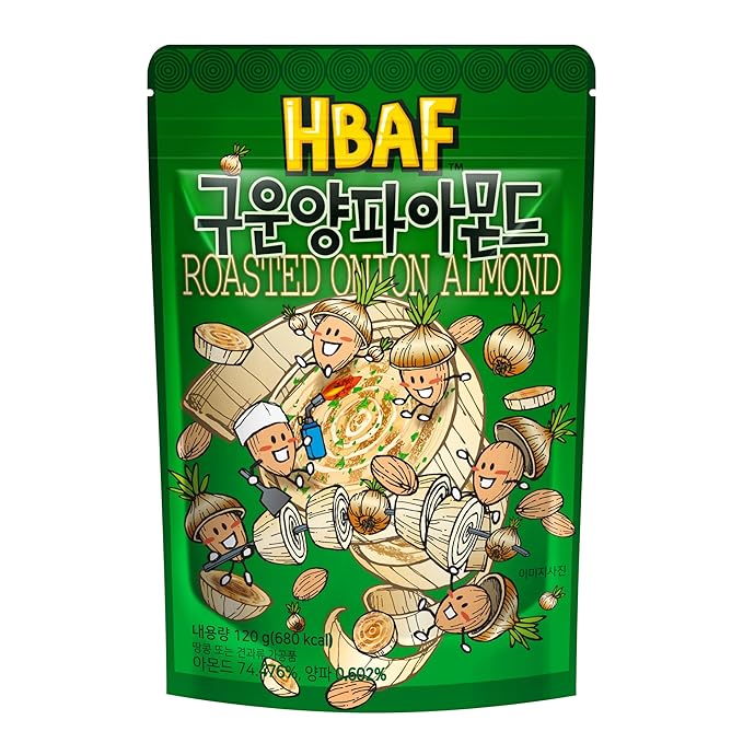 [Official Gilim HBAF] Korean Seasoned Almond Nut | Kids, School, Lunch, Office, Work, Travel, Camping Party Snack | Pre-workout Protein Snack | Korean Food Healthy Snacks | Asin Snack Korean Sovenior (Roasted Onion x 120 gram pack)
