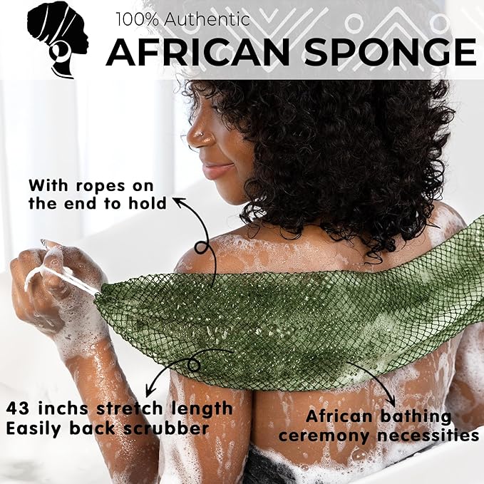 African Net Sponge Authentic - Afro Scrub Exfoliating Net Sponge with Knots - African Bath Sponges for Body Scrubber Exfoliator - Back Scrubber for Shower Bathing Accessories