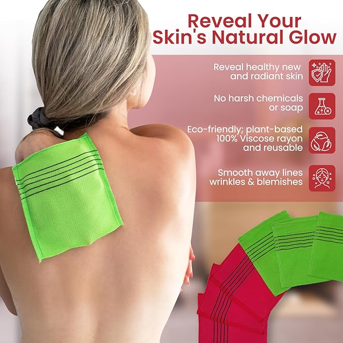 Anti-Shrink Korean Asian Exfoliating Bath Washcloths Mitt Scrub for Body washcloth Glove Premium Viscose Rayon Onsen Towel Korea Made (6PACK)