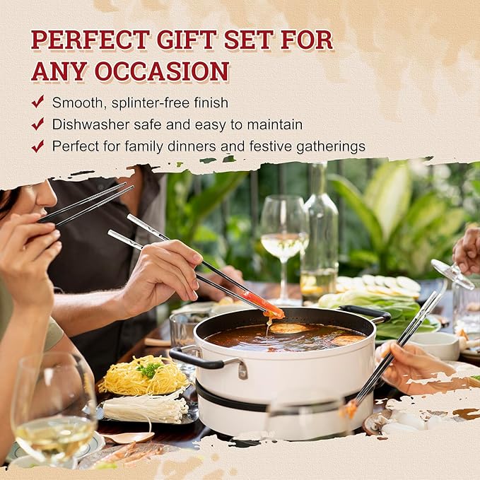 52USA Stainless Steel Chopsticks Reusable Gift Set, 5 Pairs–Lightweight 304 Stainless Steel Metal Chopsticks,Dishwasher Safe, Non-Slip, 9 in/22.9cm,Japanese Korean Chop Stick Ideal for Sushi, Noodles