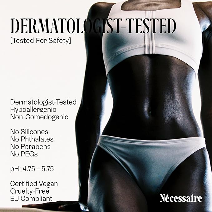 Nécessaire The Body Lotion with Pump. Olibanum. Multi-Peptide Firming to Moisturize + Strengthen. 2.5% Niacinamide, Vitamin C/E + Omega 6/9. Notes of Vanilla, Fig Leaf, & Cassis Buds. 450ml/15.2 fl oz