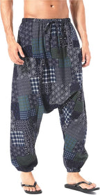 AITFINEISM Men's Drawstring Aladdin Hippie Harem Pants Loose Drop Crotch Trousers