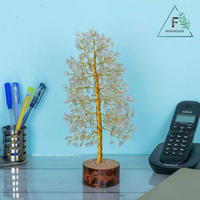 FASHIONZAADI Clear Quartz Gemstone Tree of Life - Handmade Crystal for Positive Energy, Chakra Money Tree Bonsai - Feng Shui Decor, Healing Crystals and Meditation Accessories, Spiritual Gift