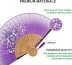 Amajiji 8.27"(21cm) Hand Held Bamboo Silk Folding Fan Hand Fan,Chinese/Japanese Charming Elegant Vintage Retro Style,Women Ladys Girls Best Gifts (Purple Grassflower)