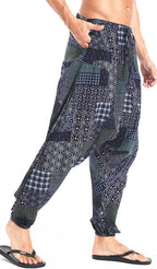 AITFINEISM Men's Drawstring Aladdin Hippie Harem Pants Loose Drop Crotch Trousers