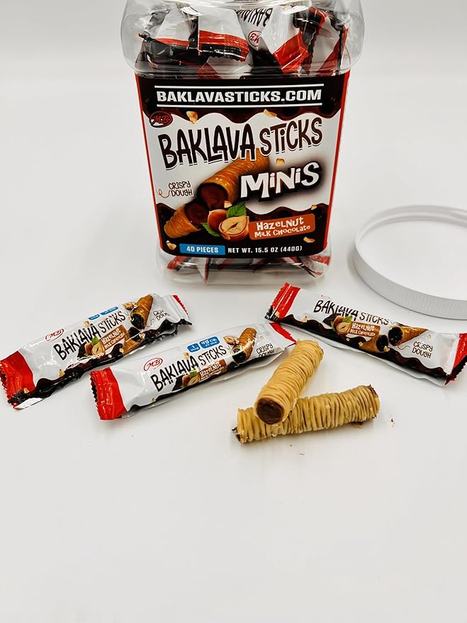 Baklava Sticks Minis, Hazelnut Chocolate Cream Crispy Phyllo Dough, 15.6 oz (40 Pieces)
