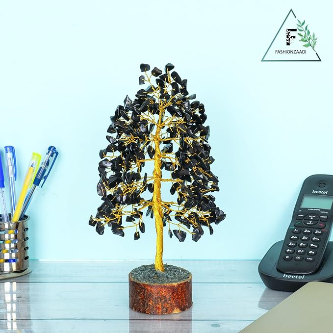 FASHIONZAADI Black Tourmaline Gemstone Tree - Feng Shui Money Bonsai Tree for Home Decor - Black Tourmaline Crystal Spiritual Gift - Good Energy Chakra Stone 10 Inch - Good Luck Stones and Crystals