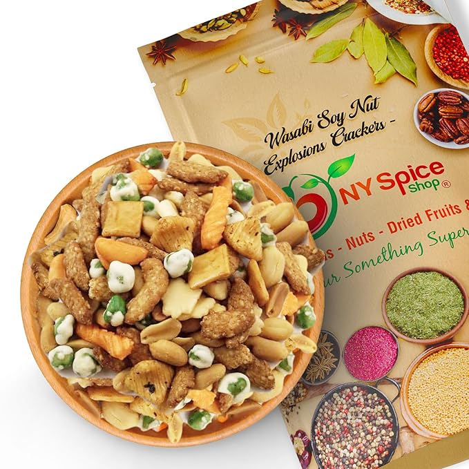 NY Spice Shop Wasabi Explosions Crackers - 1 Pound Rice Snacks - Crunchy, Spicy, Natural & Mixed Rice Crackers