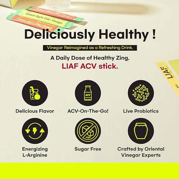 LIAF Apple Cider Vinegar Powder Loaded Tea Packets | Korean Fermented ACV with Mother | Travel Size Instant Dissolving Drink Mix | Sugar Free Energy Boost | Lychee Flavor 10 Count
