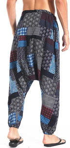 AITFINEISM Men's Drawstring Aladdin Hippie Harem Pants Loose Drop Crotch Trousers