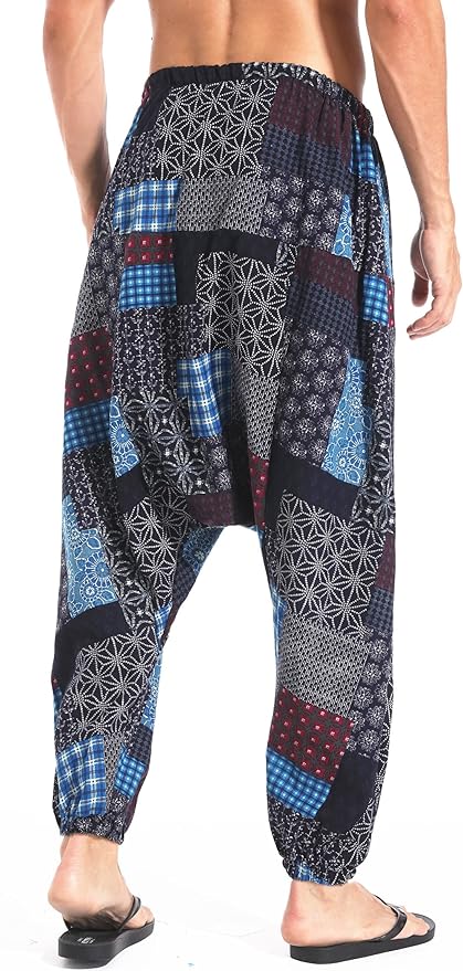 AITFINEISM Men's Drawstring Aladdin Hippie Harem Pants Loose Drop Crotch Trousers