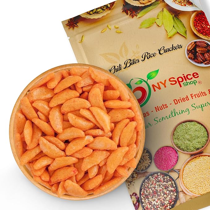 NY Spice Shop Chili Bits Rice Crackers - 1 Pound Spicy Crunchy & Mild Asian Crackers Healthy Snacks - Perfect for Salad Toppings and On The Go Snacking