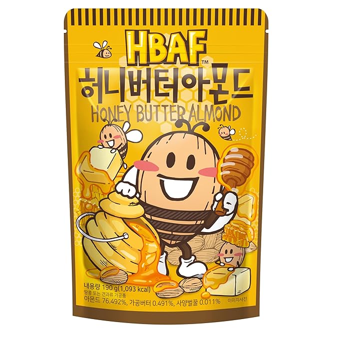 HBAF [Official Gilim Korean Honey Butter Seasoned Almonds Nut Snack | Gluten Free | Kids After-School, Work, Trip, Camping, Party Snacks | Pre-Workout Protein Snack | Korean Souvenir (1x190gram)